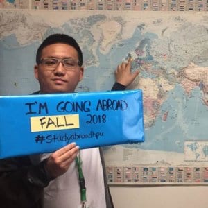A student is announcing their plans to study abroad in Fall 2018 with the hashtag #Studyabroadhpu. Full Text: I'M GOING ABROAD FALL 2018 #Studyabroadhpu
